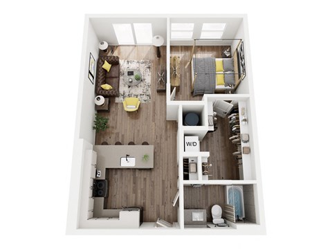 Floor plan for 1 bed, 1 bath, 761 sqft